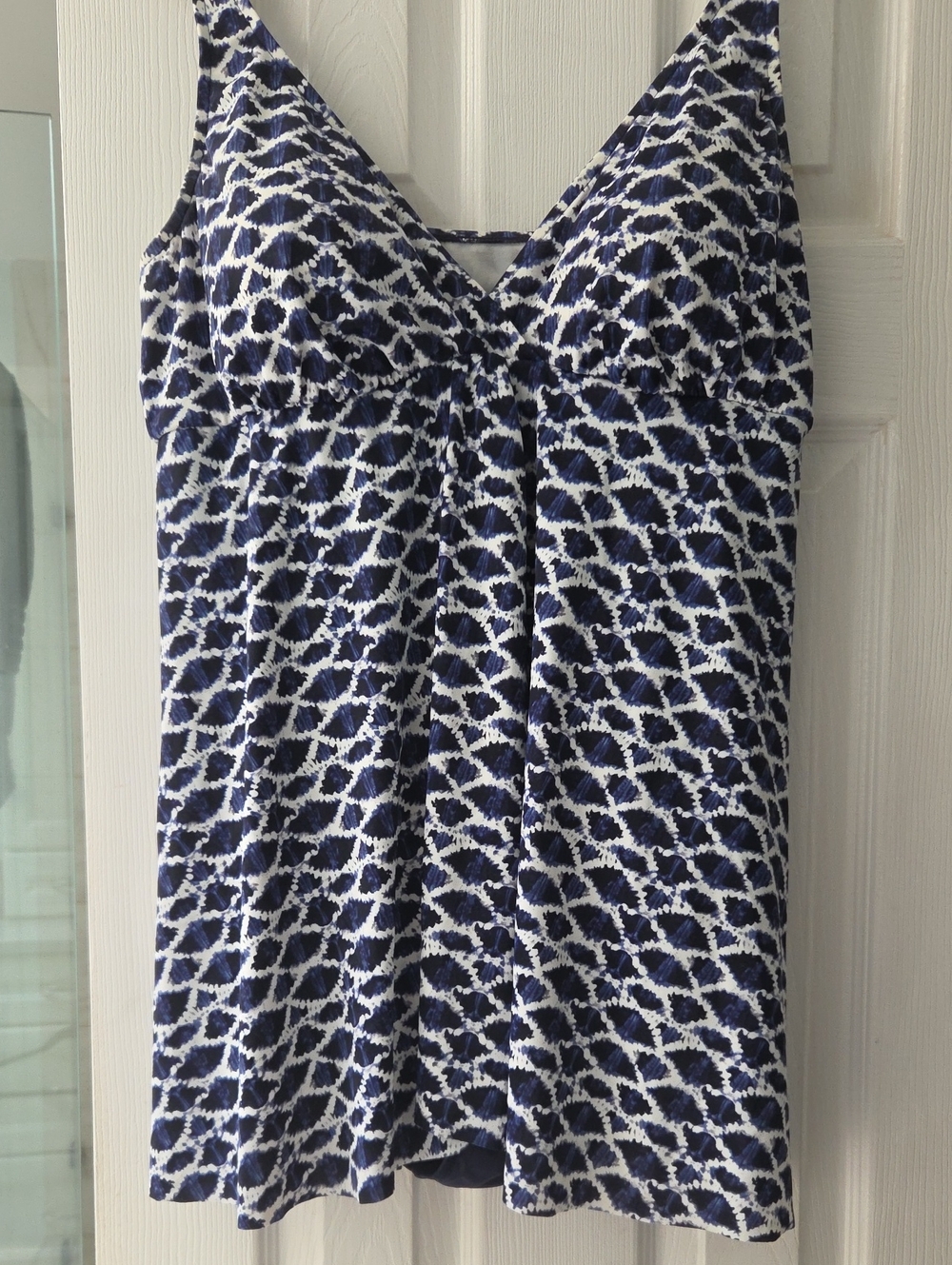 Navy & White V-Neck Printed Swim Dress